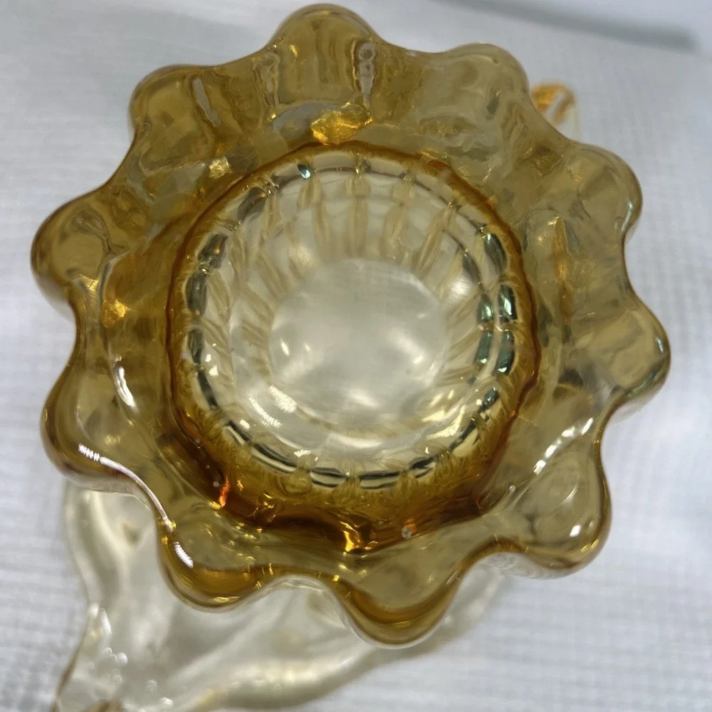 Murano Mid-Century Glass Waterfall Vase Pale Amber Yellow MCM